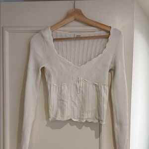 Aritzia Cream Ribbed Long Sleeve Top
